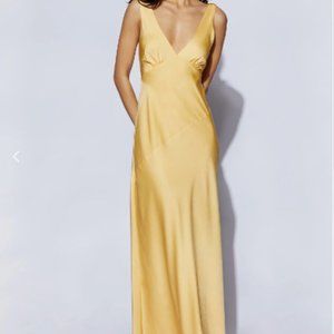 NADIA Maxi Satin Dress With Back Cowl - Lemon